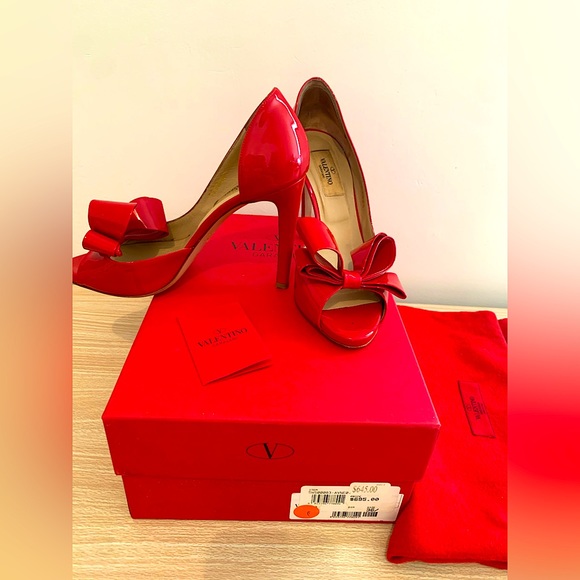 VALENTINO Garavani Red Bow Peep Toe Heels Size 36/6 - Picture 5 of 10